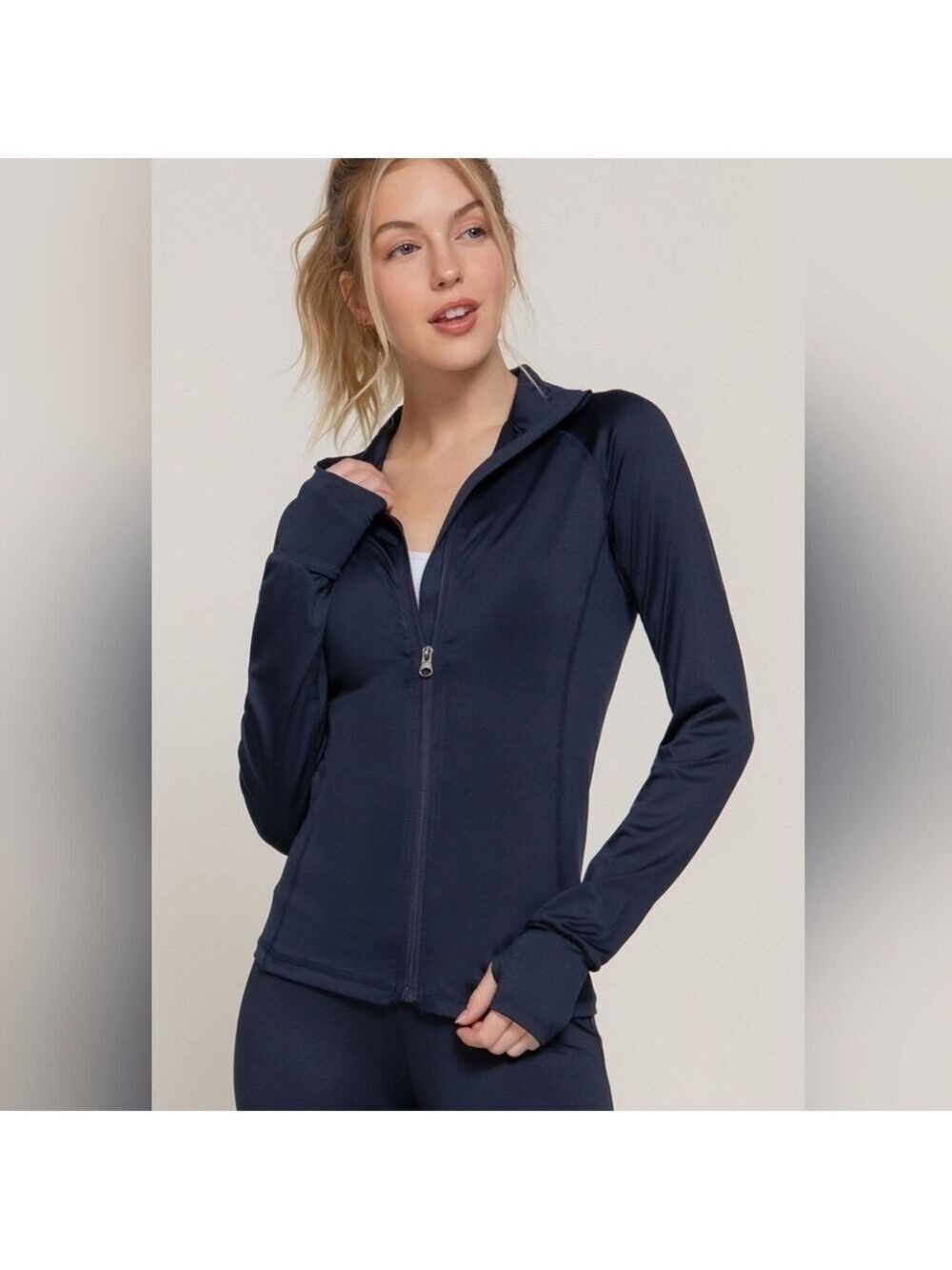 Dark Navy Zip-Up Slim Fit Yoga Jacket Women's Size S-L